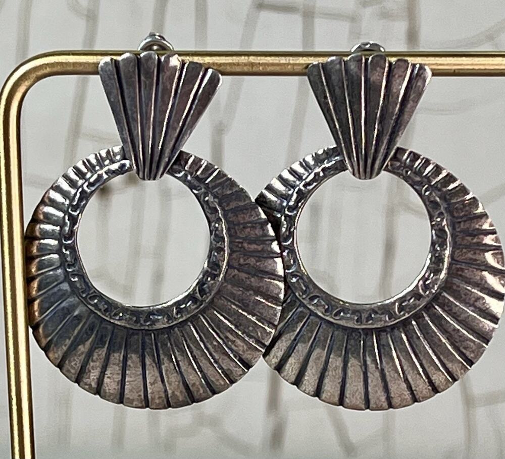 VTG PAJ 925 Sterling Silver Thailand Door Knocker Dangle Earrings 6g